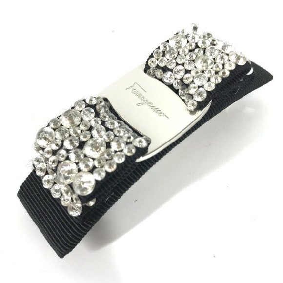Auth Salvatore Ferragamo logo rose ribbon rhinestone Hair accessories Barrette main image 5